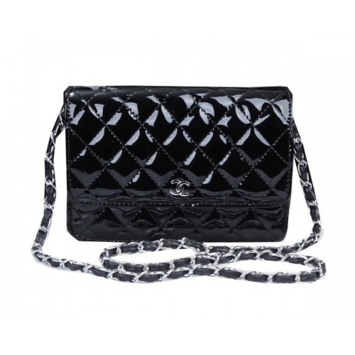 Chanel mini Flap Bag A33814 Black Patent Leather Silver
