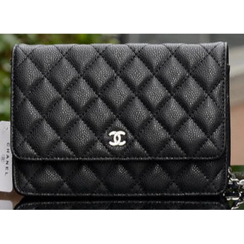 Chanel mini Flap Bag Black Cannage Pattern A33814 Silver