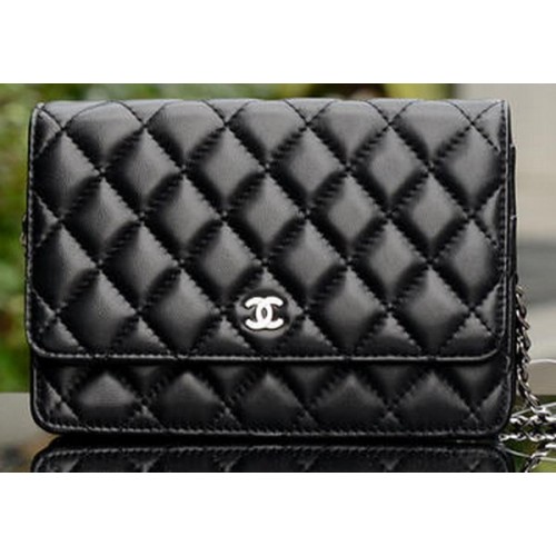 Chanel mini Flap Bag Black Sheepskin Leather A33814 Silver