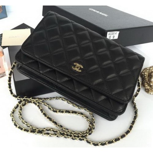 Chanel mini Flap Bag Black Sheepskin Leather A33814S Gold