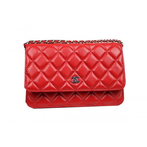 Chanel mini Flap Bag CHA33814 Red Original Sheepskin Leather Silver