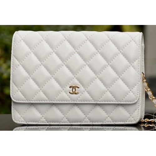 Chanel mini Flap Bag White Sheepskin Leather A33814 Gold