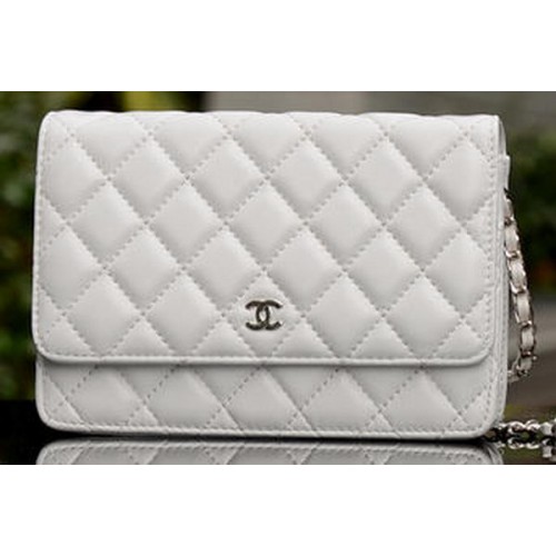 Chanel mini Flap Bag White Sheepskin Leather A33814 Silver