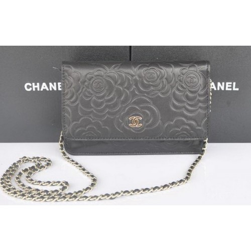 Chanel mini Flap Bags Camellia Sheepskin Leather A99301 Black