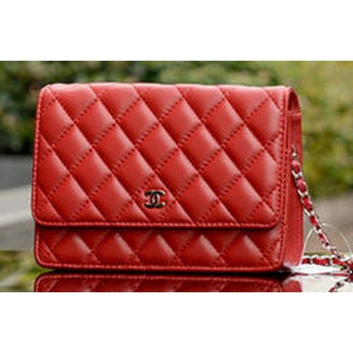 Chanel mini Flap Bags Red Sheepskin Leather A33814 Silver