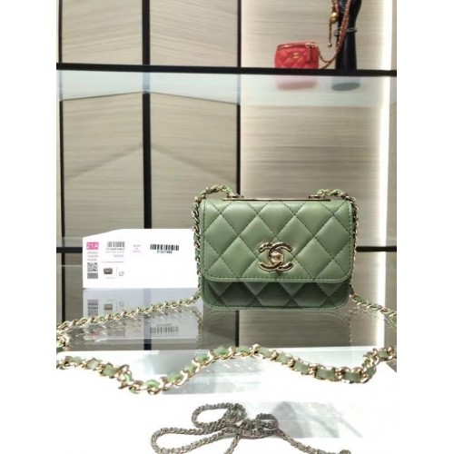 Chanel mini Flap Shoulder Bag Original leather AP2301 green