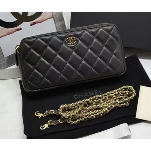 Chanel mini Shoulder Bag Black Sheepskin Leather A7020 Gold