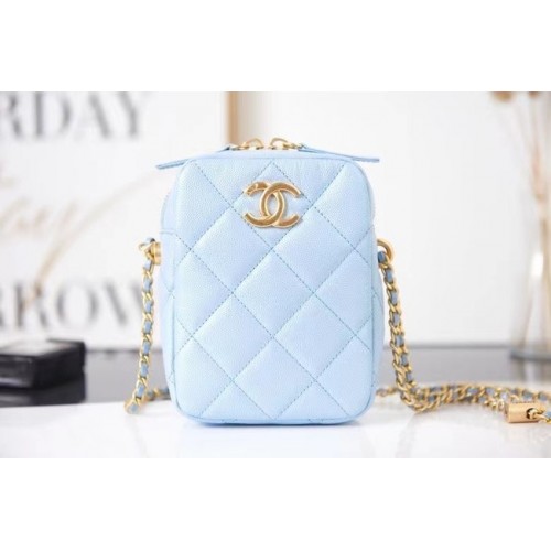 Chanel mini Shoulder Bag Grained Calfskin AS2857 light blue