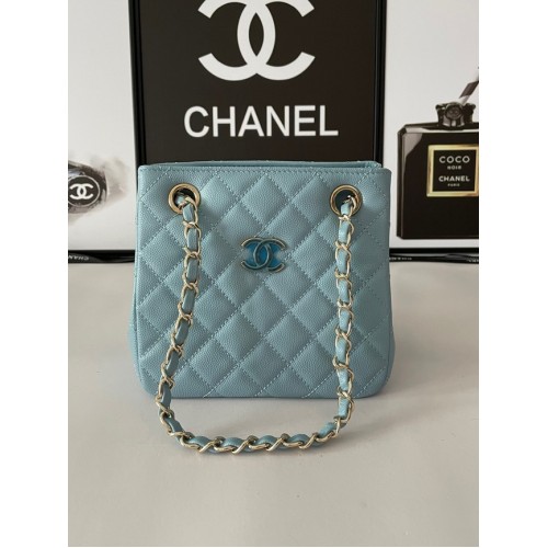 Chanel mini Shoulder Bag Grained Calfskin&Gold-Tone Metal AB3176 blue