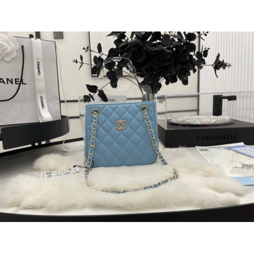 Chanel mini Shoulder Bag Grained Calfskin&Gold-Tone Metal AS3176 blue