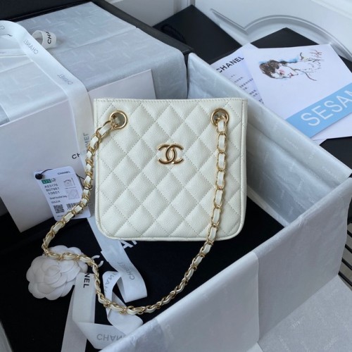 Chanel mini Shoulder Bag Grained Calfskin&Gold-Tone Metal AS3176 white