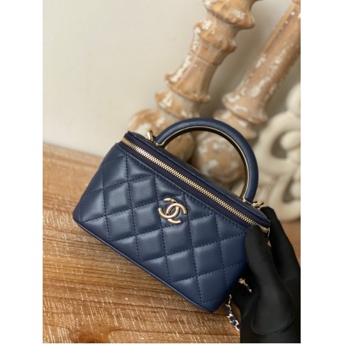 Chanel mini Shoulder Bag Lambskin Gold-Tone Metal 81208 dark blue