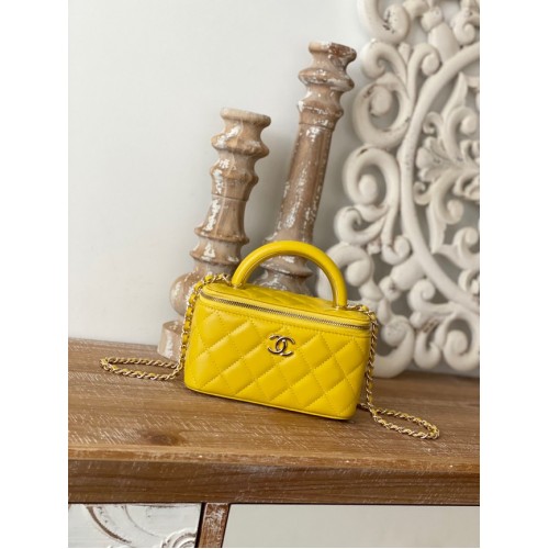 Chanel mini Shoulder Bag Lambskin Gold-Tone Metal 81208 yellow
