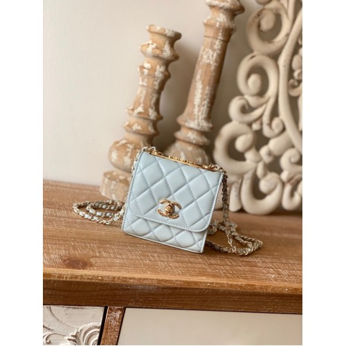 Chanel mini Shoulder Bag Lambskin Gold-Tone Metal 88631 sky blue