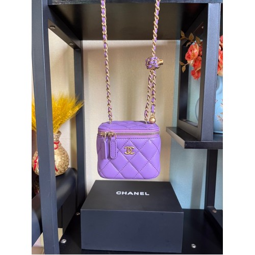 Chanel mini Shoulder Bag Lambskin Gold-Tone Metal AP2929 Purple