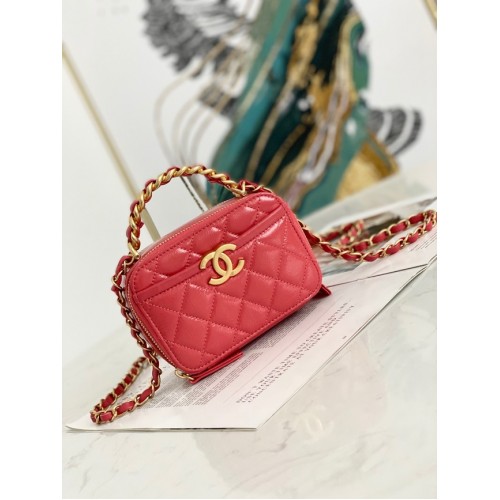 Chanel mini Shoulder Bag Lambskin Gold-Tone Metal AS2178 red
