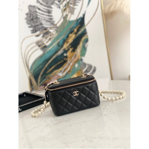 Chanel mini Shoulder Bag Lambskin Imitation Pearls Gold-Tone Metal AS91192 black