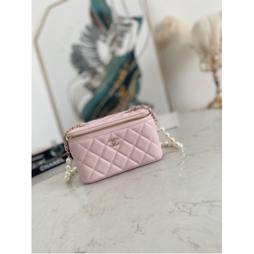 Chanel mini Shoulder Bag Lambskin Imitation Pearls Gold-Tone Metal AS91192 pink