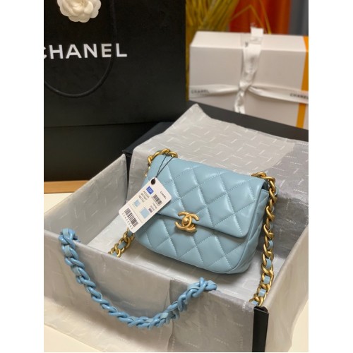 Chanel mini Shoulder Bag Lambskin&Gold-Tone Metal AS3205 sky blue