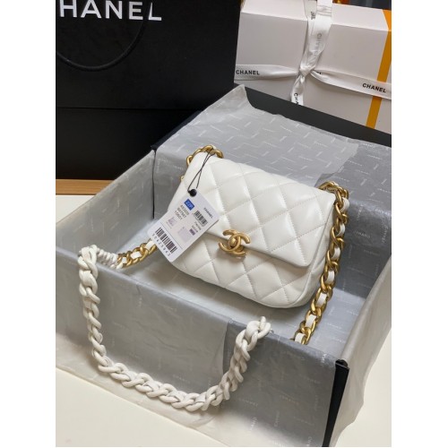 Chanel mini Shoulder Bag Lambskin&Gold-Tone Metal AS3205 white