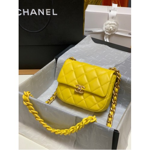 Chanel mini Shoulder Bag Lambskin&Gold-Tone Metal AS3205 yellow