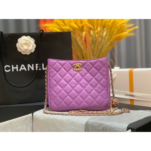 Chanel mini Shoulder Bag Lambskin&Gold-Tone Metal AS3259 purple