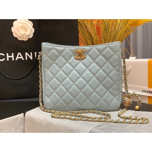 Chanel mini Shoulder Bag Lambskin&Gold-Tone Metal AS3259 sky blue
