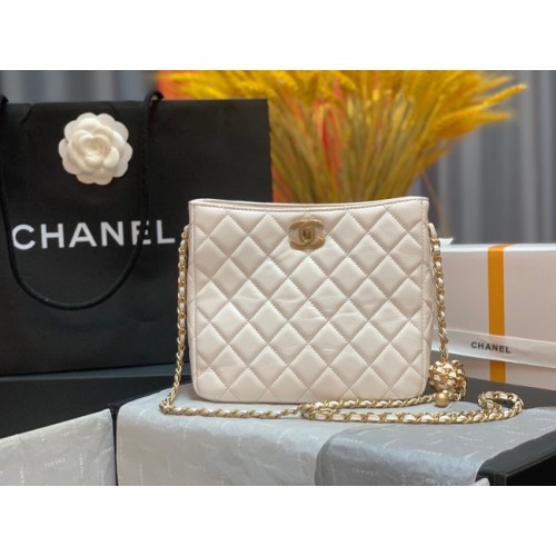 Chanel mini Shoulder Bag Lambskin&Gold-Tone Metal AS3259 white