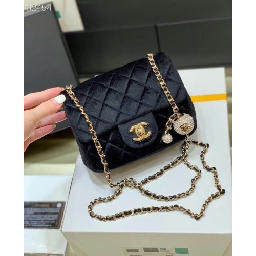 Chanel mini flap bag with Velvet Strass Gold-Tone Metal AS1786 black