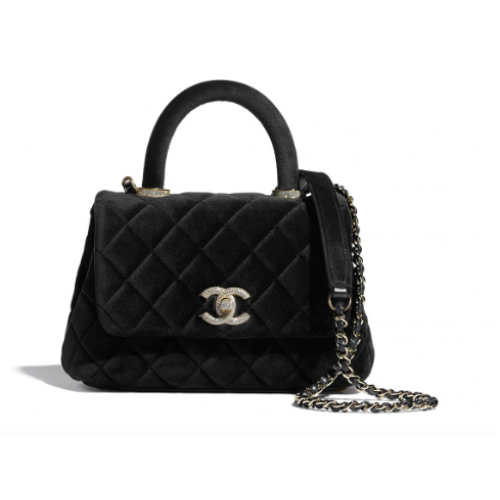 Chanel mini flap bag with top handle AS2215 black