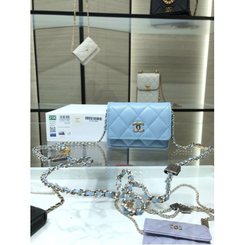 Chanel mini leather Shoulder Bag AP2444 sky blue