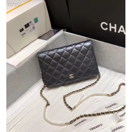 Chanel mini wallet on chain Gold-Tone Metal A84277 black