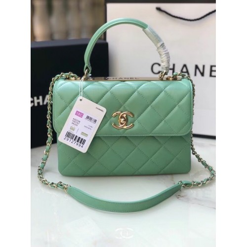 Chanel original lambskin top handle flap bag AS92236 lught green&Gold-Tone Metal