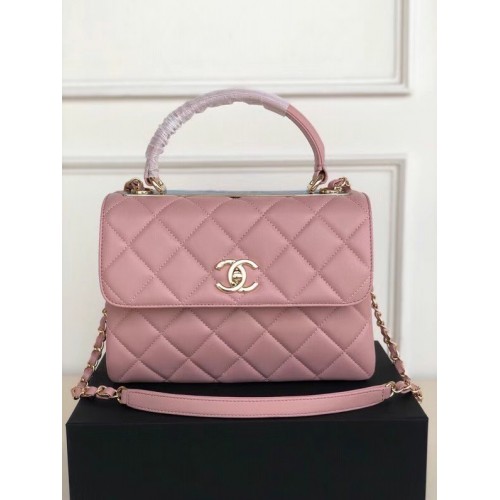 Chanel original lambskin top handle flap bag AS92236 pink&Gold-Tone Metal