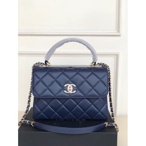 Chanel original lambskin top handle flap bag AS92236 royal blue&Gold-Tone Metal