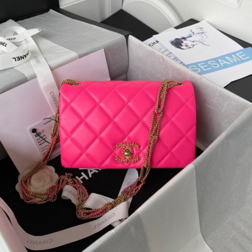 Chanel small FLAP BAG Lambskin Gold-Tone Metal AS3386 pink