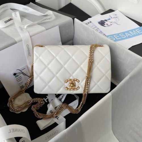 Chanel small FLAP BAG Lambskin Gold-Tone Metal AS3386 white