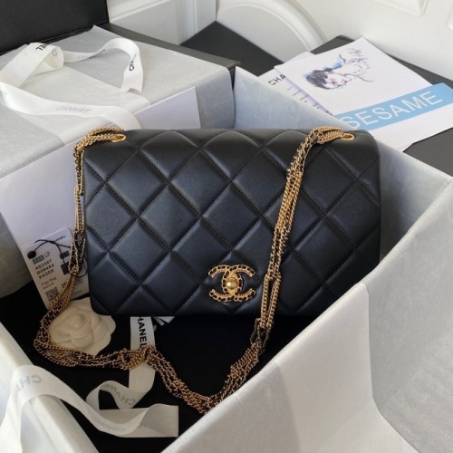Chanel small FLAP BAG Lambskin Gold-Tone Metal AS3387 black