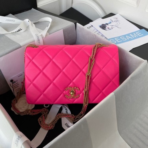 Chanel small FLAP BAG Lambskin Gold-Tone Metal AS3387 pink