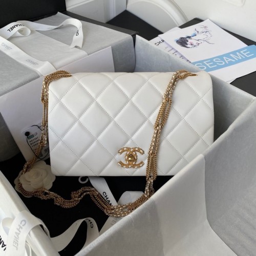 Chanel small FLAP BAG Lambskin Gold-Tone Metal AS3387 white