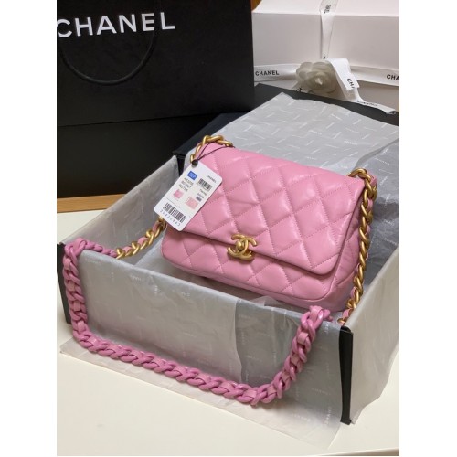 Chanel small Shoulder Bag Lambskin&Gold-Tone Metal AS3206 pink