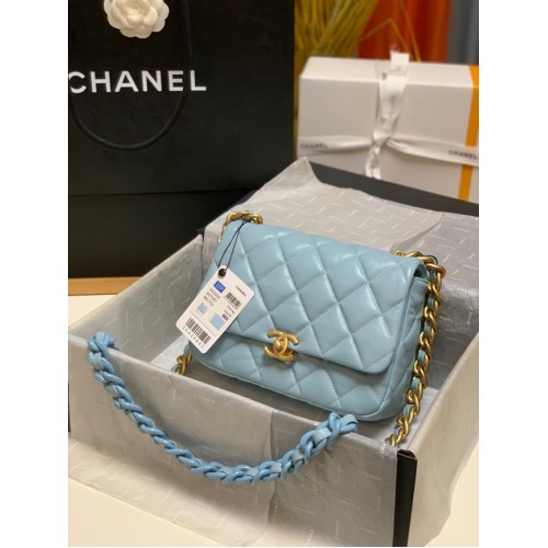 Chanel small Shoulder Bag Lambskin&Gold-Tone Metal AS3206 sky blue