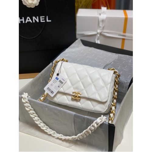 Chanel small Shoulder Bag Lambskin&Gold-Tone Metal AS3206 white