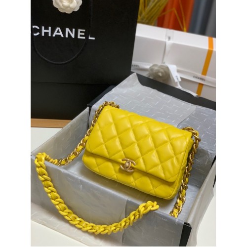 Chanel small Shoulder Bag Lambskin&Gold-Tone Metal AS3206 yellow