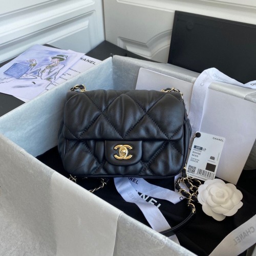 Chanel small flap Lingge bubble bag Calfskin Gold-Tone Metal AS2232 black