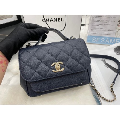 Chanel small flap bag Calfskin Gold-Tone Metal A93749 dark blue