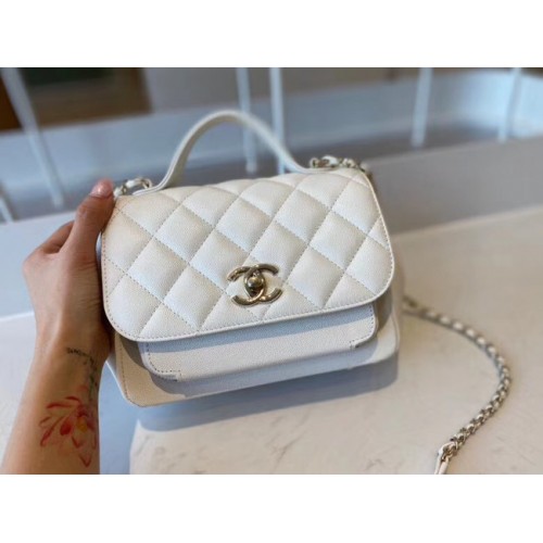 Chanel small flap bag Calfskin Gold-Tone Metal A93749 white