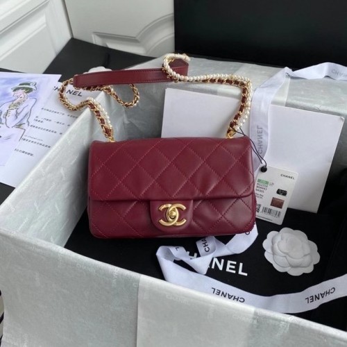 Chanel small flap bag Lambskin Gold-Tone Metal AS2210 Burgundy