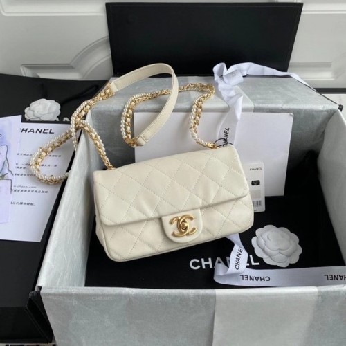 Chanel small flap bag Lambskin Gold-Tone Metal AS2210 white
