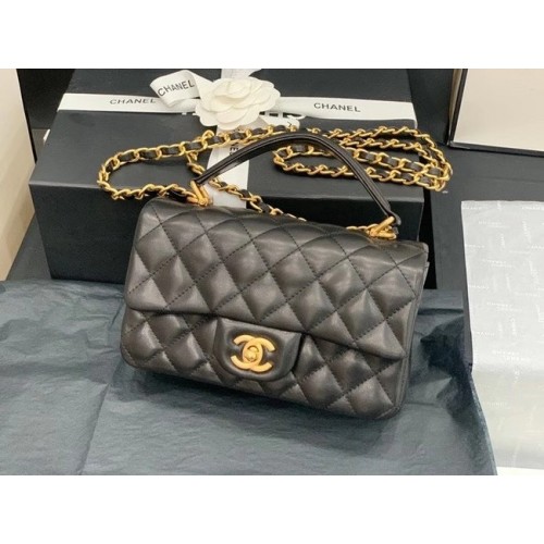 Chanel small tote bag Sheepskin Gold-Tone Metal AS2431 black